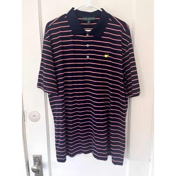 Mens Masters Collection Blue and Red Striped Short Sleeve Polo Pima Cotton XL - Picture 1 of 6